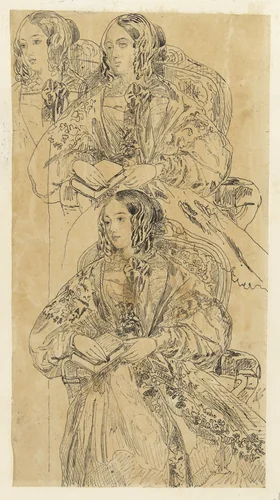 Studieblad met zittende dame by Rodolphe Bresdin, drawing, 1832-1885