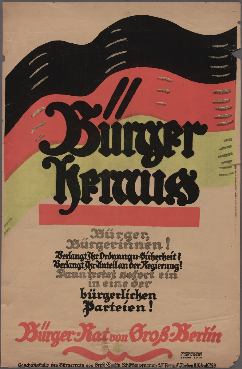 Bürger heraus! by Geschäftsstelle des Bürger-Rates von Groß-Berlin, design, 1919