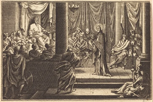 Christ before Caiaphas by Sébastien Le Clerc I, print, 1600-1699
