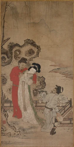 Emperor Minghuang Teaching Yang Gueifei to Play the Flute by Choryusai, painting, 1460-1540
