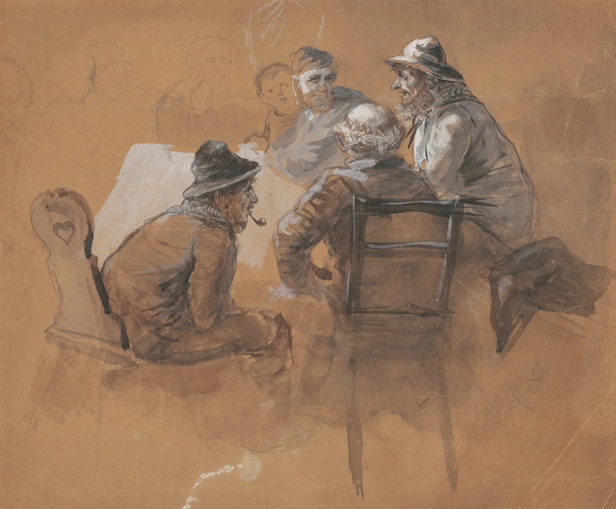 Fishermen by Adolph Menzel, drawing, 1845-1855