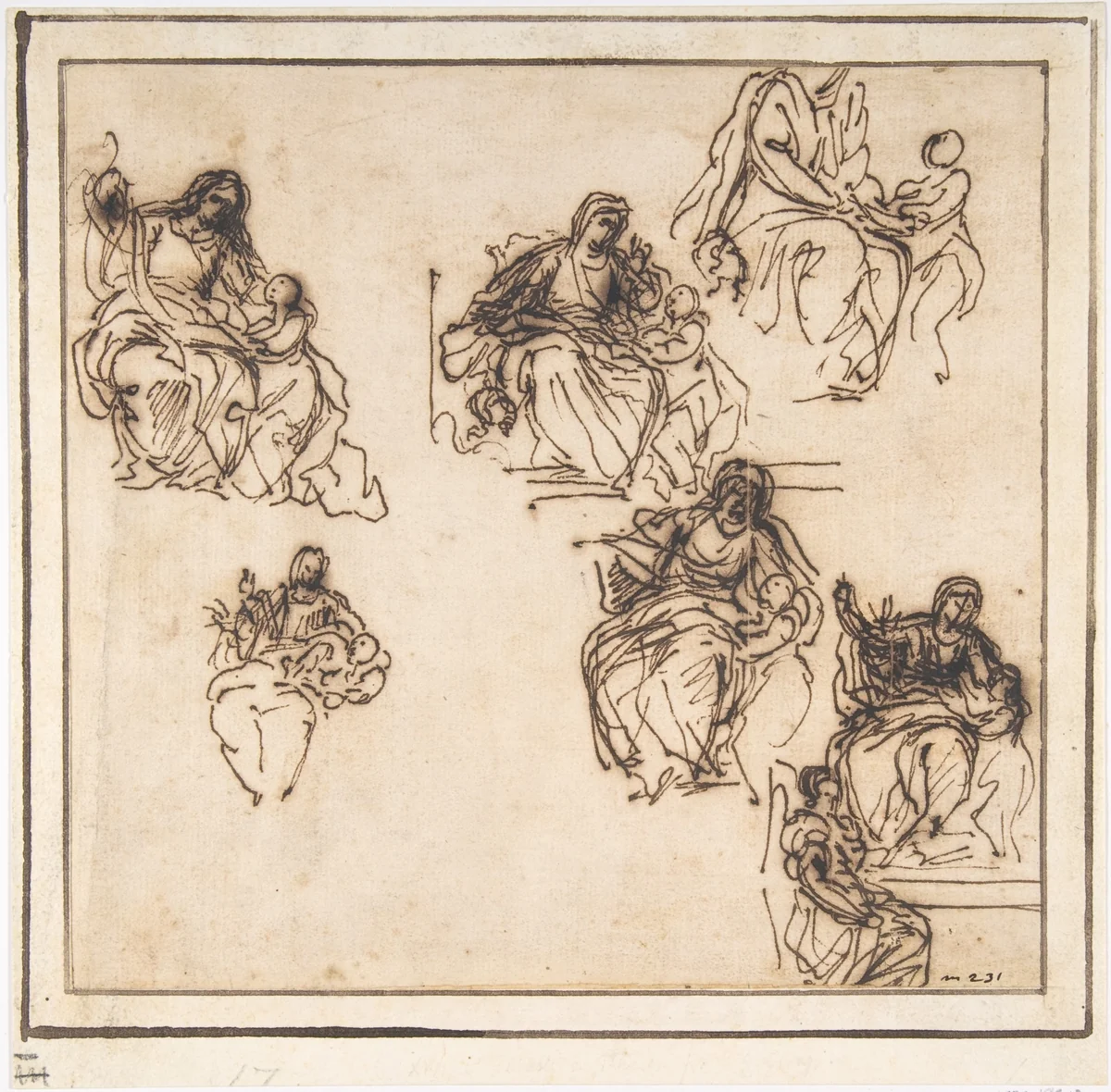 Studies for the Education of the Virgin by Agostino Masucci, drawing, 1692-1758