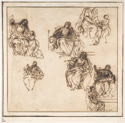 Studies for the Education of the Virgin by Agostino Masucci, drawing, 1692-1758