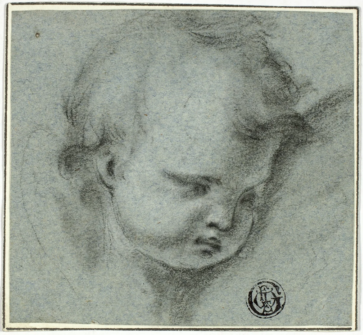 Head of Putto by Unknown Artist, drawing, 1600-1699