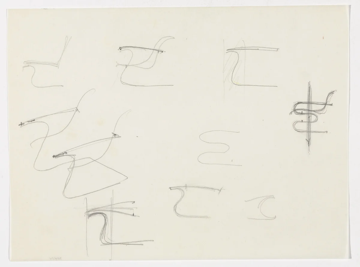 Lounge Chair without Arms (similar to Tugendhat Chair). Chair with and without Arms. (Elevation sketches) by Ludwig Mies van der Rohe, mies van der rohe archive, 1926