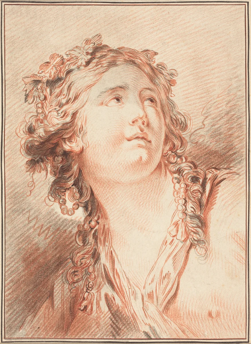 Head of a Young Woman by Gilles Demarteau; Jean-Baptiste Le Prince, print, 1722-1776