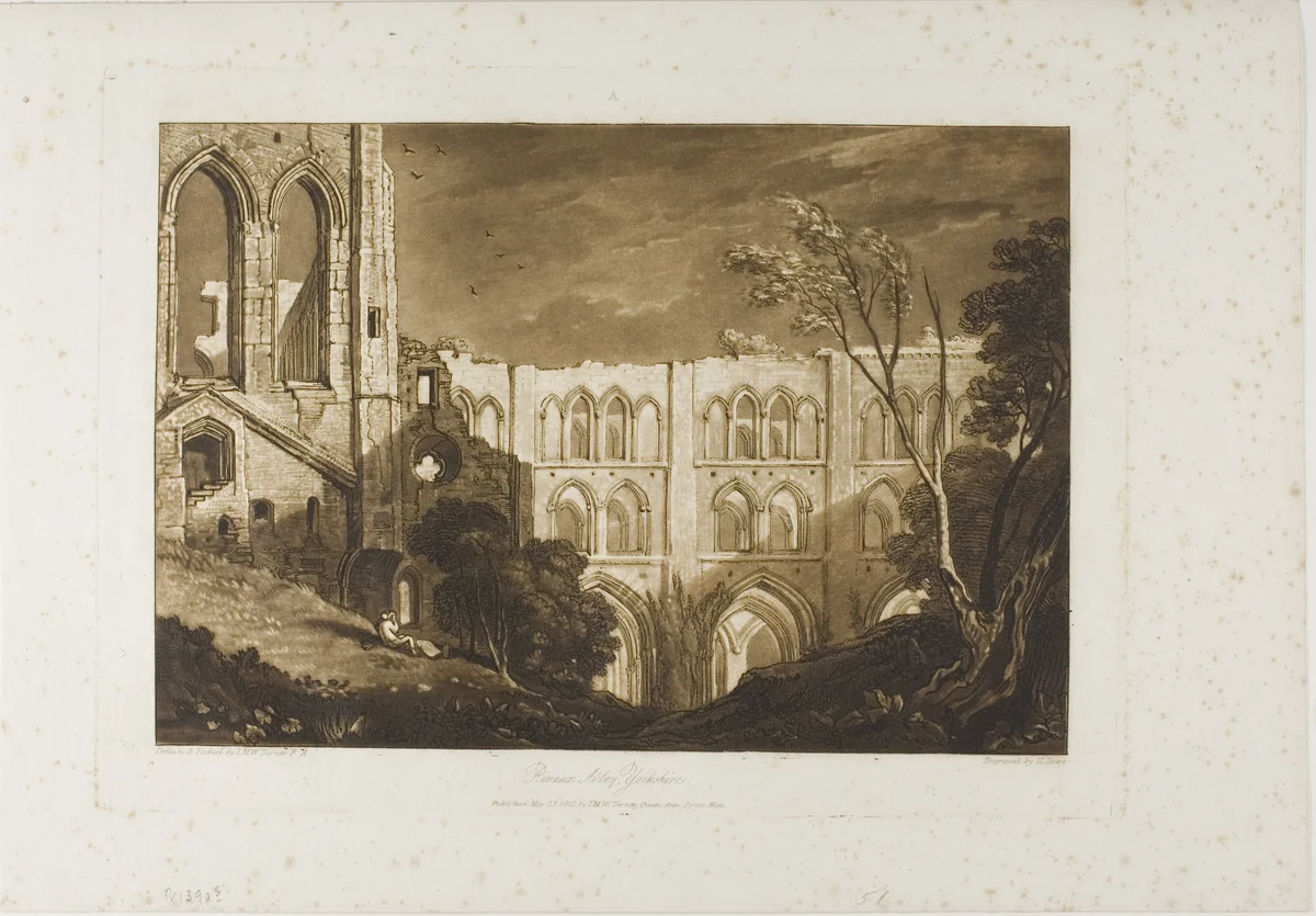 Rivaux Abbey, plate 51 from Liber Studiorum by Joseph Mallord William Turner, print, 1812