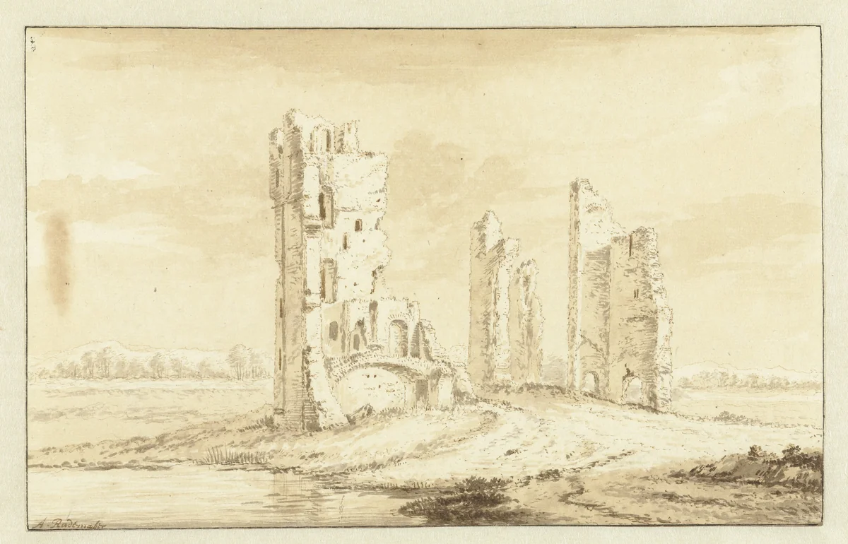Ruïne van het huis te Kleef bij Haarlem by Abraham Rademaker, drawing, 1722-1733