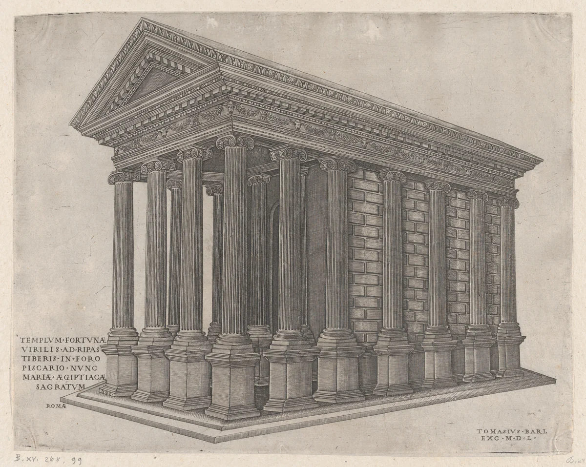 Temple of Fortuna, Rome by Nicolas Beatrizet, print, 1550