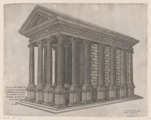 Temple of Fortuna, Rome by Nicolas Beatrizet, print, 1550