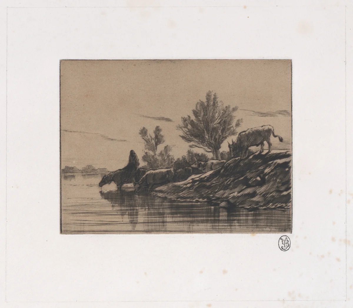 The Watering Hole by Charles Jacque, print, 1848