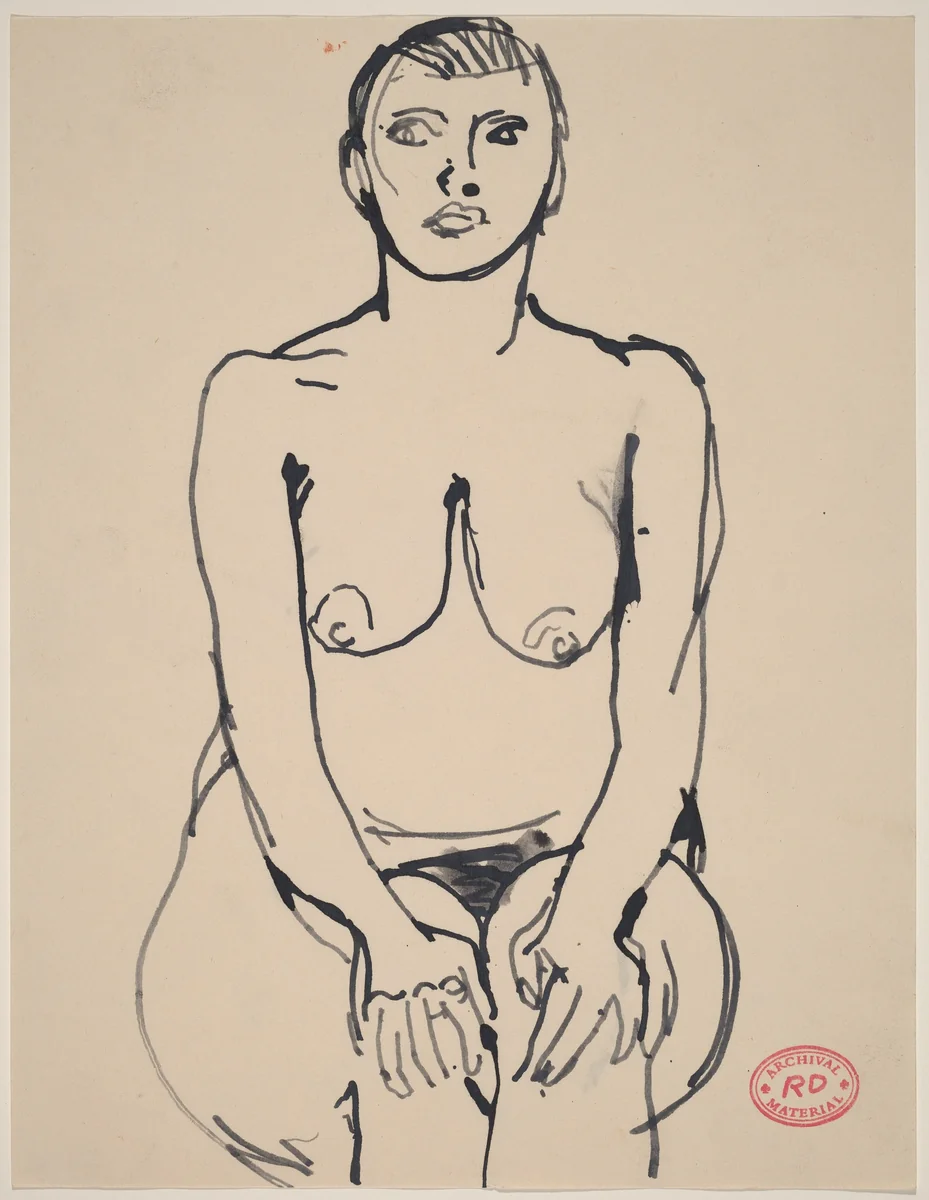 Untitled [nude seated with her hands on her knees] by Richard Diebenkorn, drawing, 1955-1967