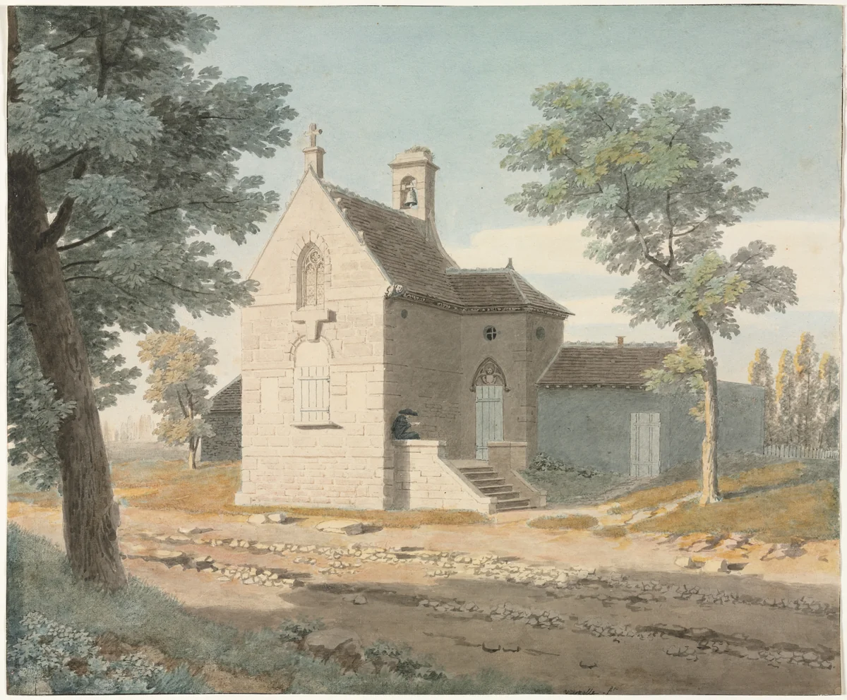 Church by a Road by Jean Lubin Vauzelle, drawing, 1790-1837