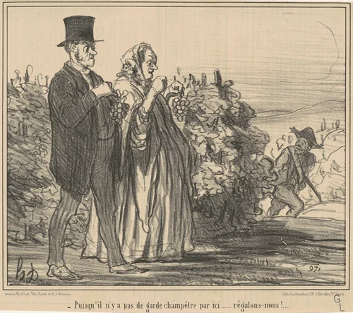 Puisqu'il n'y a pas de garde champêtre ... by Honoré Daumier, print, 1856