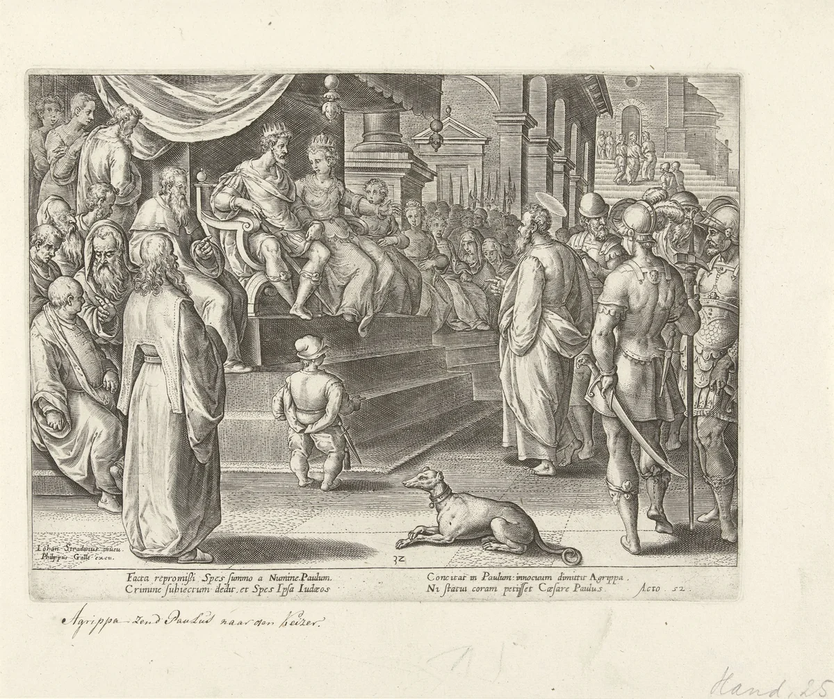 Paulus voor Festus en Agrippa by Unknown, print, 1582