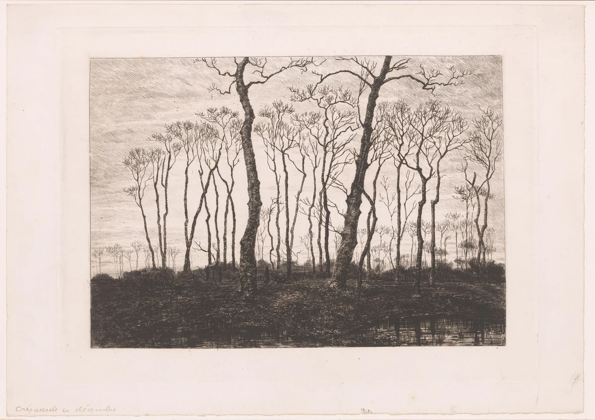 Schemering in de winter by Jules Guiette, print, 1862-1901