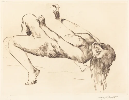 Liegender Weiblicher Akt.—Studie zu "Joseph und Potiphar" (Reclining Female Nude—Study for "Joseph and Potiphar's Wife") by Lovis Corinth, print, 1915