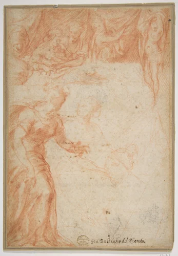 Figural Studies for a Scene (The Birth of the Virgin or Saint John the Baptist?) by Rosso Fiorentino, drawing, 1515-1535