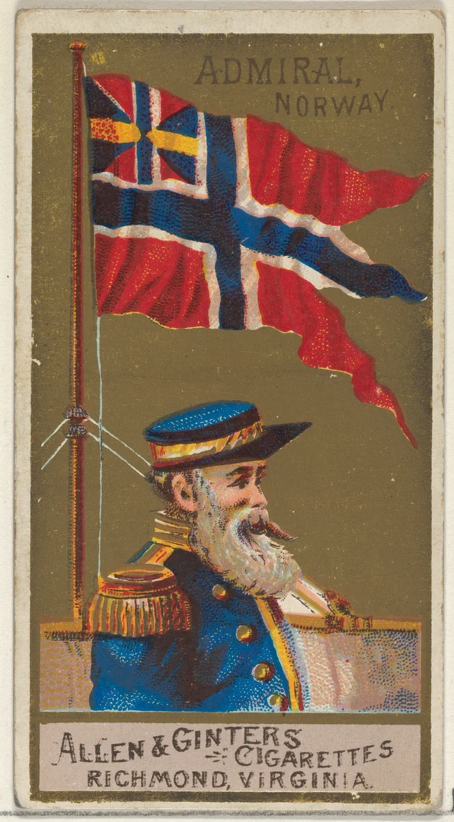 Admiral, Norway, from the Naval Flags series (N17) for Allen & Ginter Cigarettes Brands by Allen & Ginter, print, 1886-1891