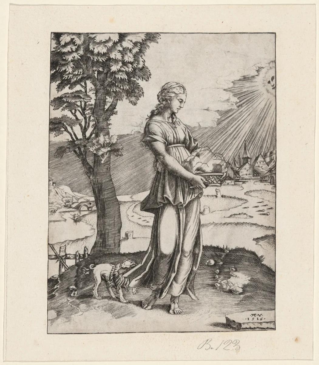 The Cumaen Sibyl by Agostino dei Musi, print, 1516