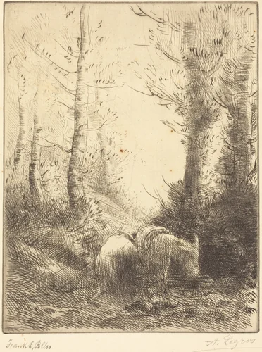 Farmer and His Donkey (Le fermier et son ane) by Alphonse Legros, print, 1837-1911