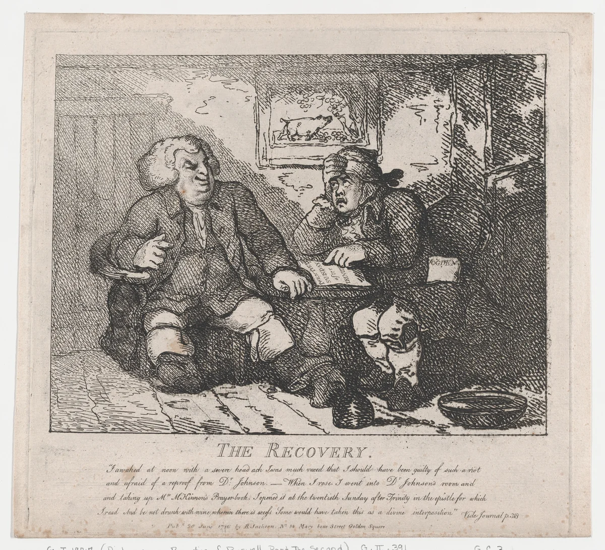 The Recovery (Picturesque Beauties of Boswell, Part the Second) by Thomas Rowlandson, print, 1786