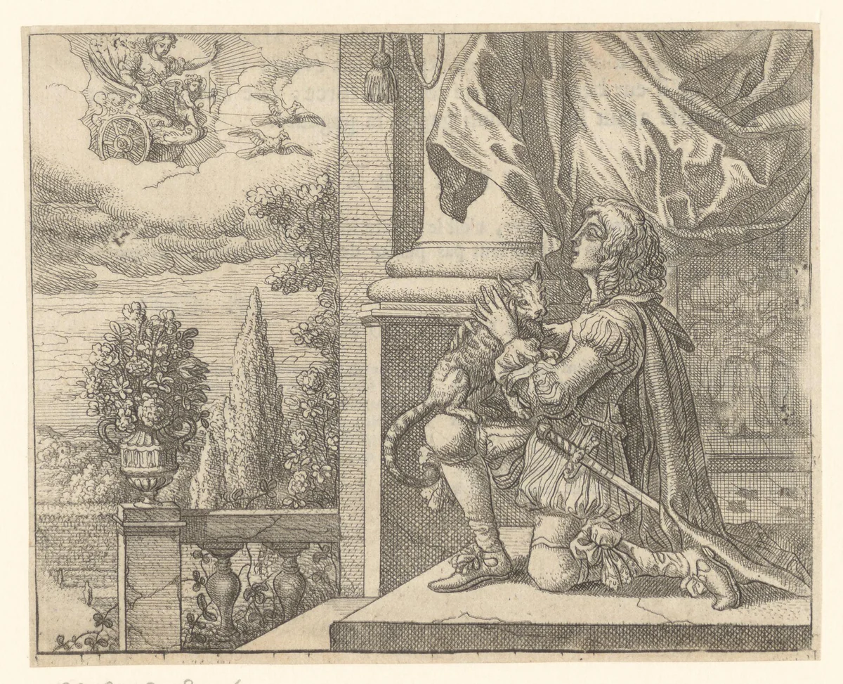Fabel van Venus en de kat by Francis Barlow, print, 1714