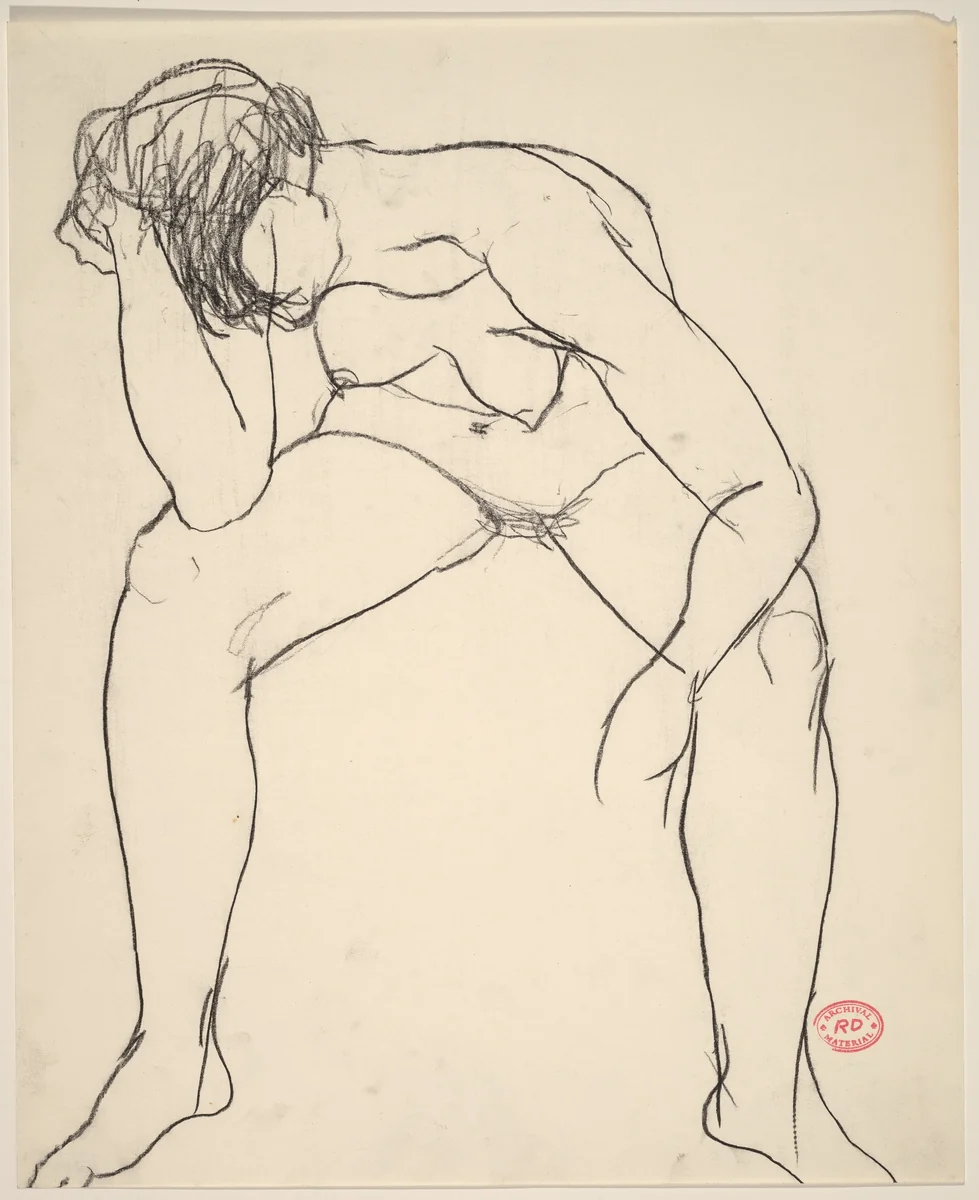 Untitled [seated female nude slumping with head in hand] by Richard Diebenkorn, drawing, 1955-1967