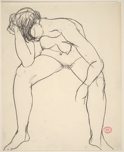 Untitled [seated female nude slumping with head in hand] by Richard Diebenkorn, drawing, 1955-1967