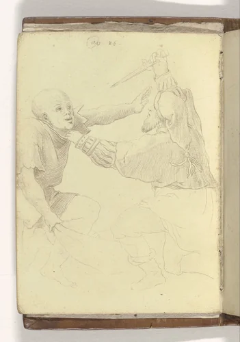 Twee vechtende romeinse soldaten by anonymous, drawing, 1586