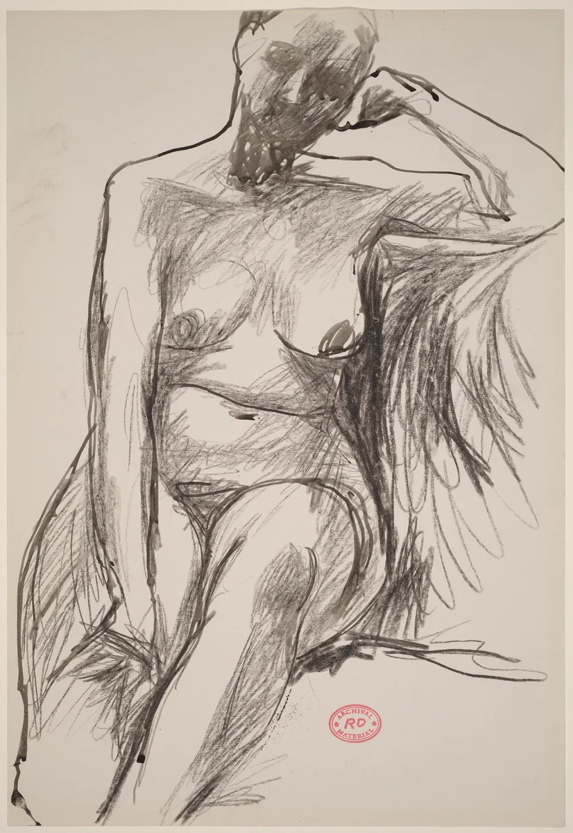 Untitled [seated female nude with resting on left arm] by Richard Diebenkorn, drawing, 1955-1967