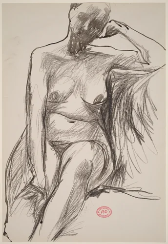 Untitled [seated female nude with resting on left arm] by Richard Diebenkorn, drawing, 1955-1967