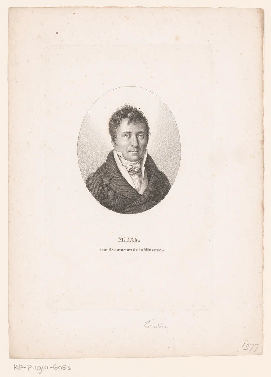 Portret van Antoine Jay by Ambroise Tardieu, print, 1820-1821
