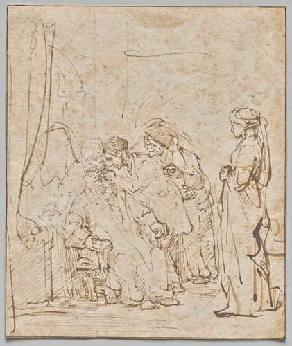 Tobias Healing His Father's Blindness by Rembrandt van Rijn, drawing, 1640-1645