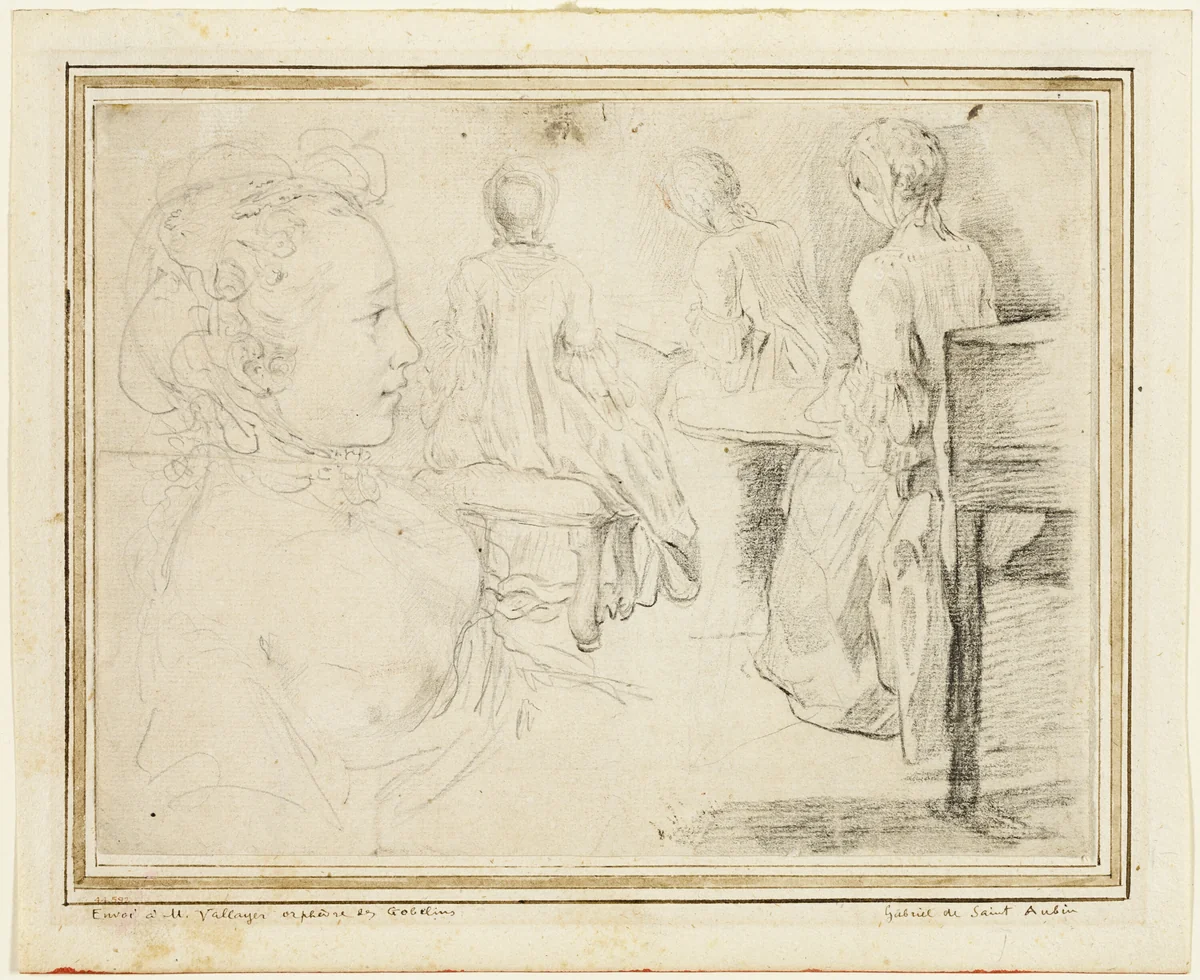 Four Views of a Young Woman by Gabriel Jacques de Saint-Aubin, drawing, 1744-1780