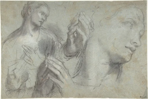 Studies of a Man's Head and of His Hands by Federico Barocci, drawing, 1592-1599