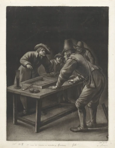 Twee triktrakspelers by Jacob Gole, print, 1670-1724
