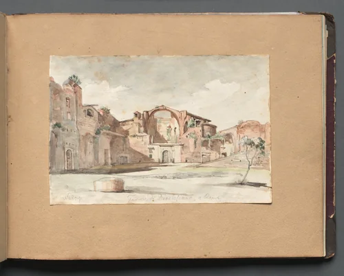 Album with Views of Rome and Surroundings, Landscape Studies, page 22a: "Terme di Diocleziano, Rome" by Franz Nadorp, book, 1830-1870