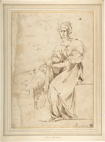Seated Figure with Cloak and Turban by Baccio Bandinelli, drawing, 1493-1560