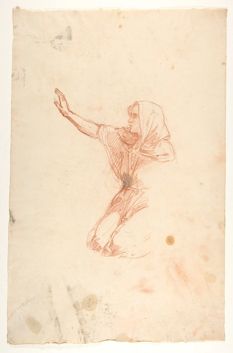 Kneeling Woman (lower register); verso: Kneeling Woman (lower register); (studies for wall paintings in the Chapel of Saint Remi, Sainte-Clotilde, Paris, 1858) by Isidore Pils, drawing, 1825-1875
