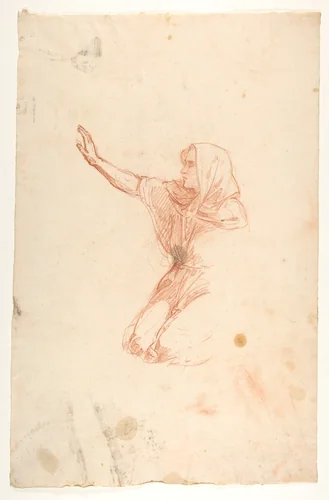 Kneeling Woman (lower register); verso: Kneeling Woman (lower register); (studies for wall paintings in the Chapel of Saint Remi, Sainte-Clotilde, Paris, 1858) by Isidore Pils, drawing, 1825-1875