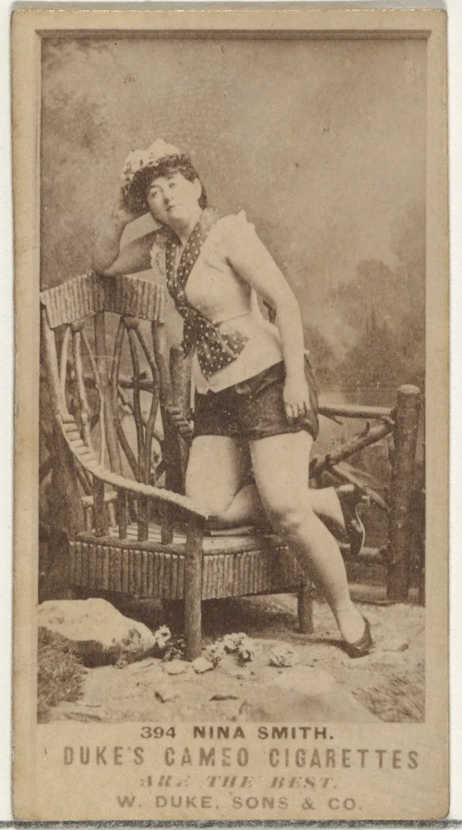 Card Number 394, Nina Smith, from the Actors and Actresses series (N145-5) issued by Duke Sons & Co. to promote Cameo Cigarettes by W. Duke, Sons & Co., photograph, 1880-1889