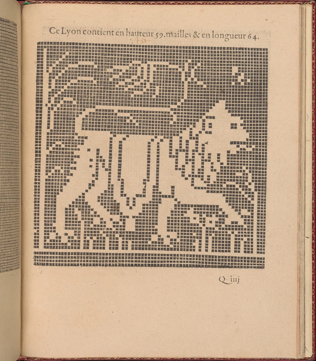 Les Singuliers et Nouveaux Portraicts... page 64 (recto) by Federico de Vinciolo, book, 1588