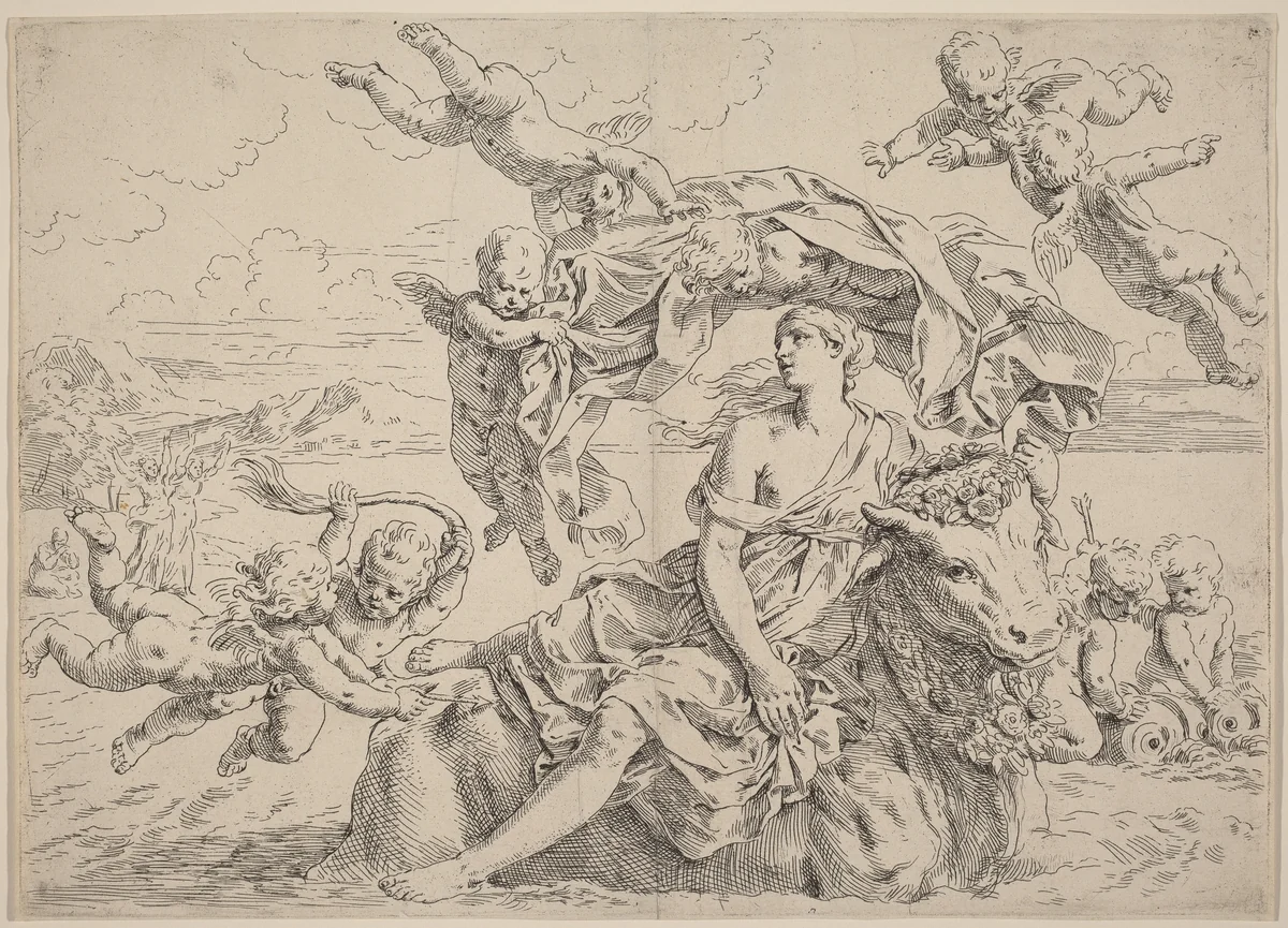 The Rape of Europa by Simone Cantarini, print, 1612-1648