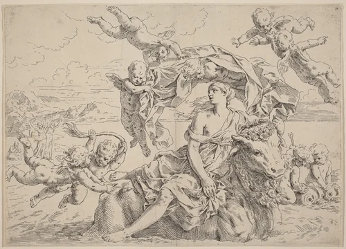The Rape of Europa by Simone Cantarini, print, 1612-1648