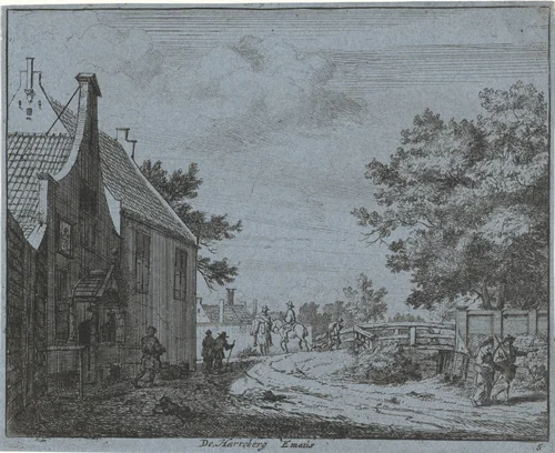 Gezicht op de herberg Emaus by Jan Vincentsz. van der Vinne, print, 1688-1690