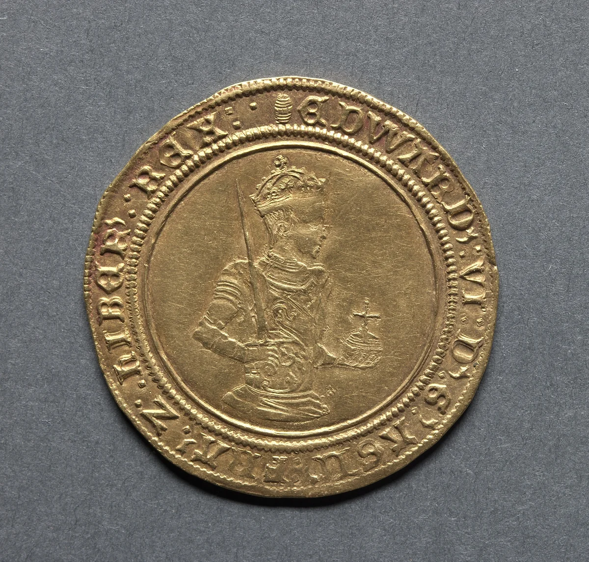 Sovereign of Twenty Shillings: Edward VI (obverse) by Unknown, metalwork, 1550-1553