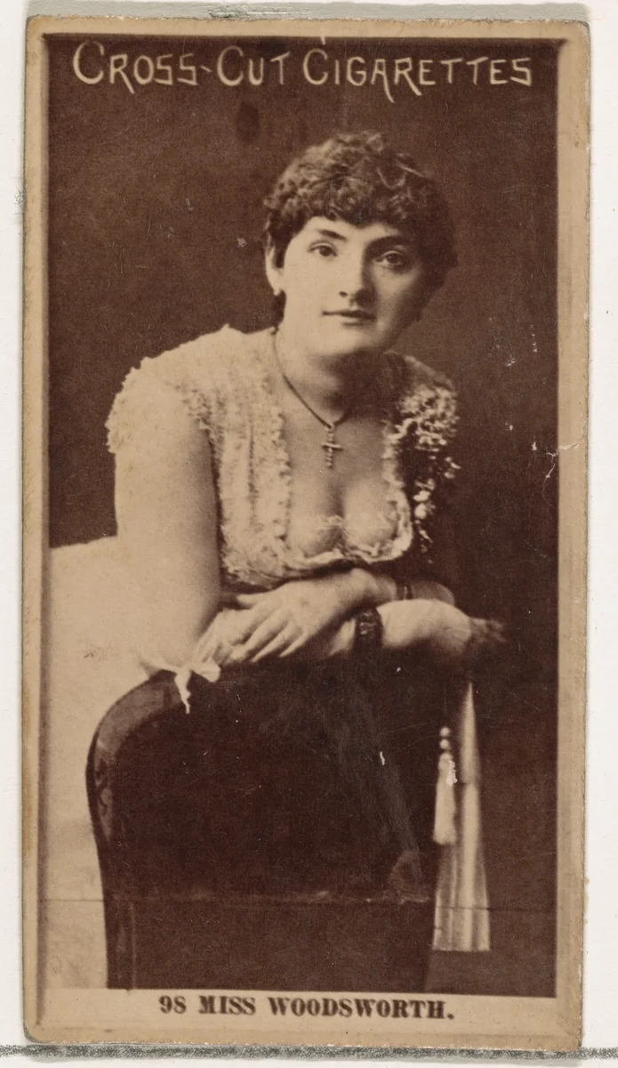 Card Number 98, Miss Woodsworth, from the Actors and Actresses series (N145-2) issued by Duke Sons & Co. to promote Cross Cut Cigarettes by W. Duke, Sons & Co., photograph, 1880-1889