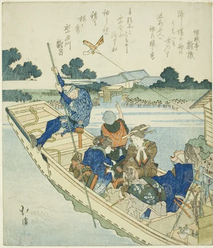 Crossing the Sumida River on New Year's Day by Totoya Hokkei (魚屋北渓), print, 1830-1839