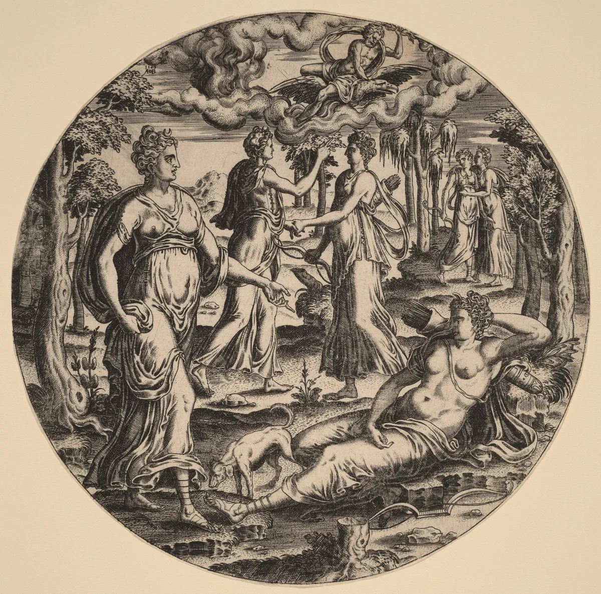Diana and Her Nymphs in a Garden by Abraham de Bruyn, print, 1569